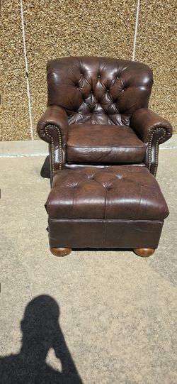 Chesterfield Leather Chair with Ottoman 