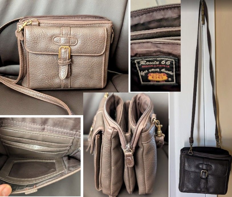 Small Route 66 brown leather cross-body crossbody messenger bag purse wallet