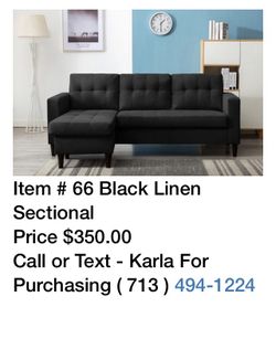 Black linen sectional sofa
