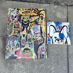 🎨 2 Canvas Art Pieces – Dog & Colorful Abstract – Wall Decor