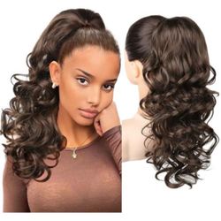 Ponytail Extension, 18 inch Wavy Drawstring Ponytail Hair Extension for Women, Natural Synthetic