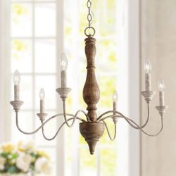 Brand New 6-Light Farmhouse / French Country Wood Chandelier (In Box)