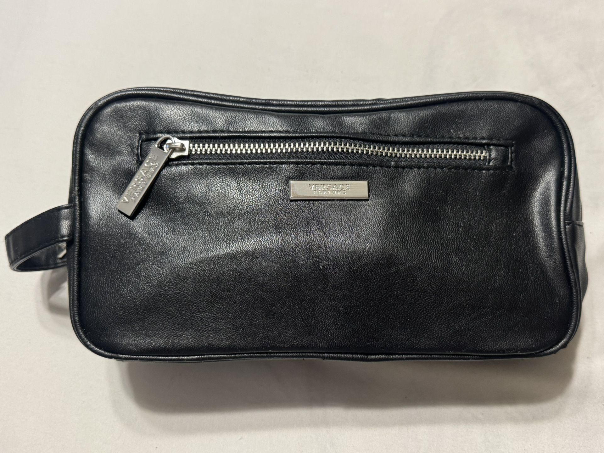 Versace Leather Zipped Travel Toiletry Bag Mens Ladies Black Leather
