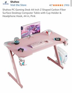 Cute Pink and White Gaming Office Desk - 43 x 23.5 inches