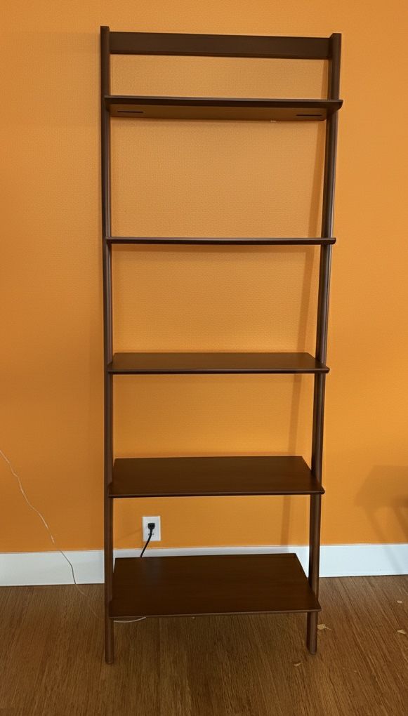 🏷️ FOR SALE: Modern Leaning Ladder Shelf / Bookcase (Walnut Finish) - $70