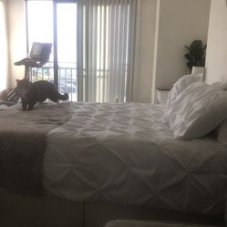 NOT DISASSEMBLED White IKEA Bed frame With 4 Drawers: Queen 