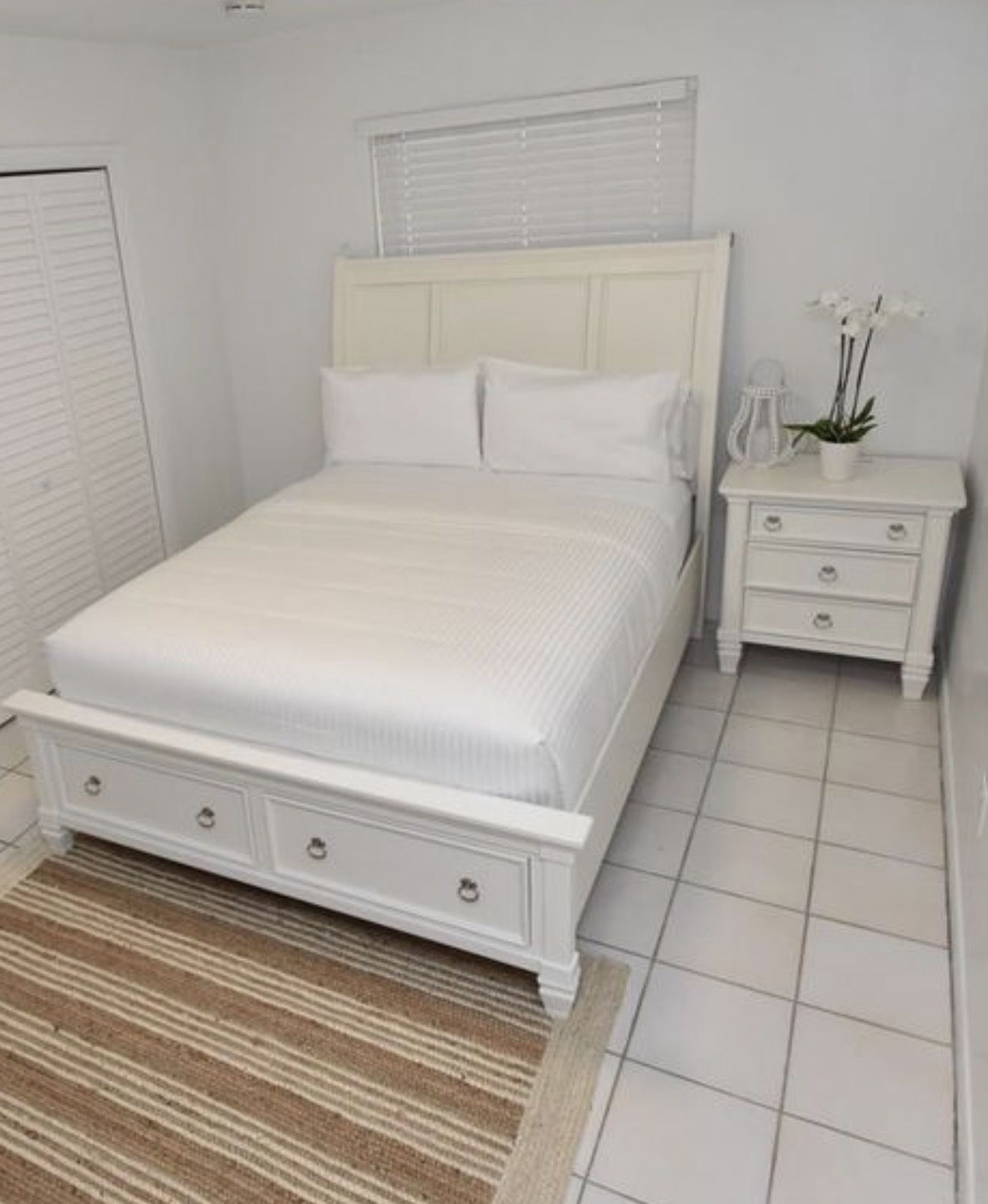 Queen Bed Frame, Nightstand, Matress