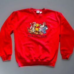 Vtg Winnie The Pooh And Friends Disney Store Pullover Fleece Red Sweater