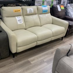 Beige Sofa Power Recliner