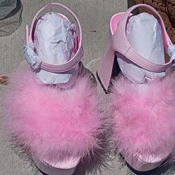 Woman's Fluffy Pink High Heels