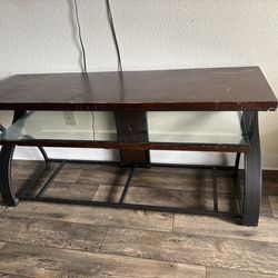 Black, Brown and glass entertain ment stand