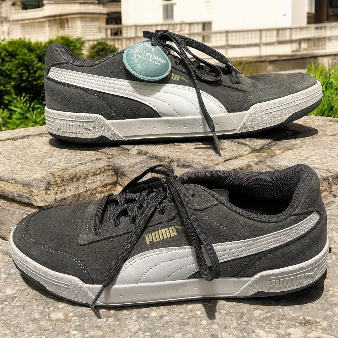 Puma Soft Foam Caracal Suede Sneaker Size Men’s 12 Grey/White w/ Gold Details