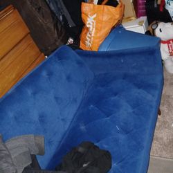 70 Inch Blue Velvet Futon Light And Great Condition 