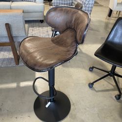 Adjustable Metal upholstered Swivel Vintage Brown Kitchen Dining Bar Counter Stool Chair Set of 2,