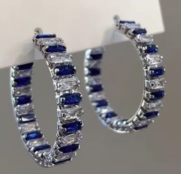 Royal Blue with Clear Cubic Zirconias Hoops