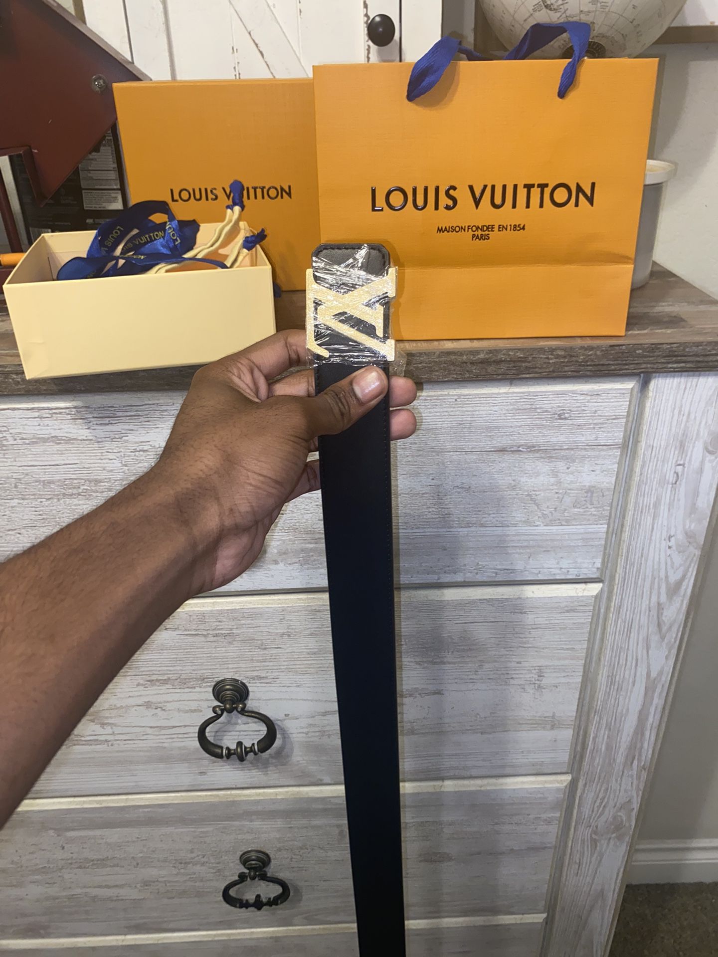 Louis Vuitton Plain Black And Gold 36 Inch Belt