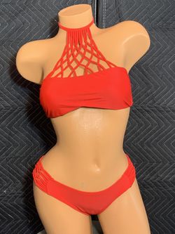 New Sexy Red Fishnet Bikini Set