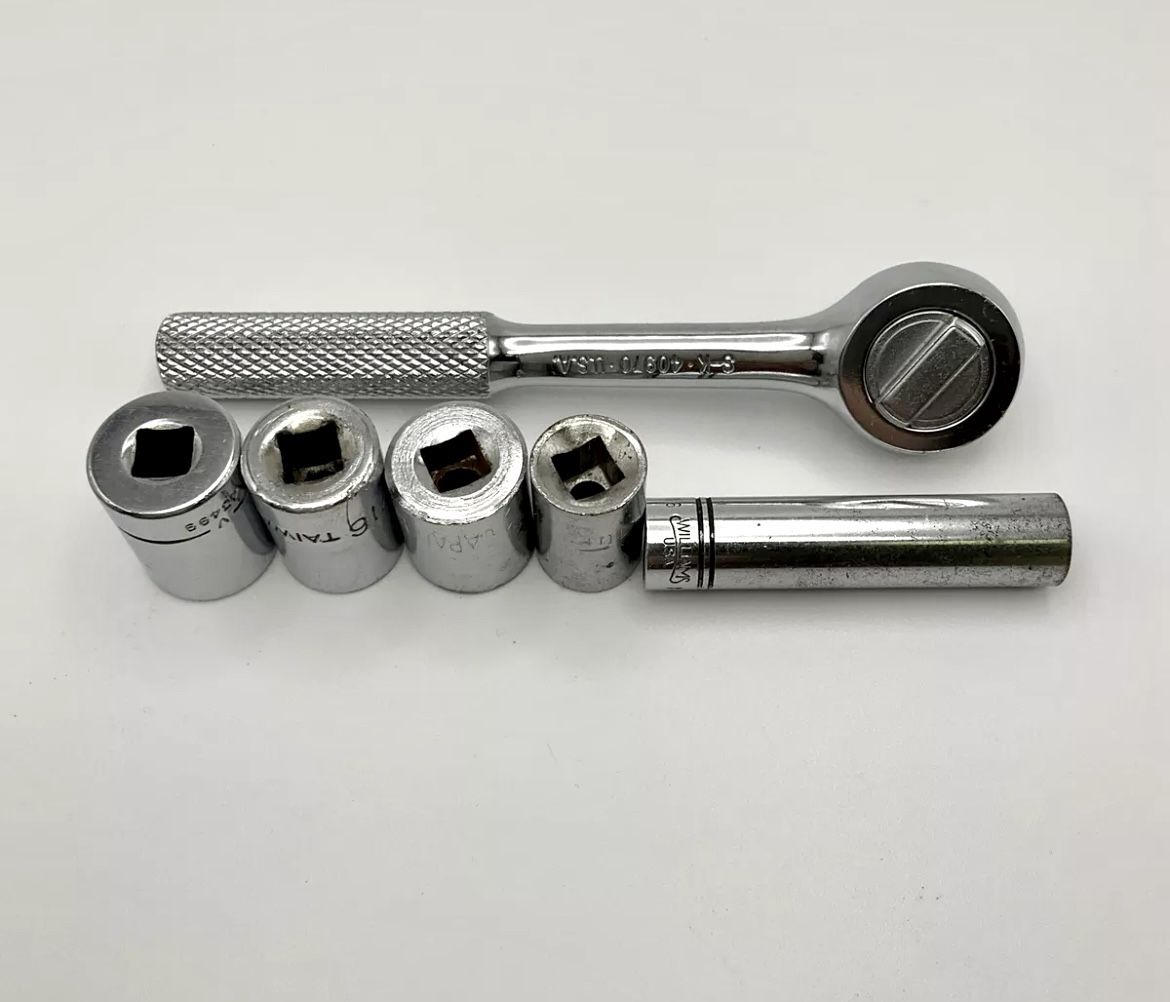 Vintage S-K Tools 1/4" Drive Ratchet 40970 Pat. 198152- 5 Sockets, Made In USA