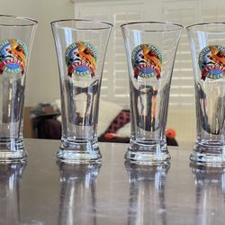South Pacific Gold Rimmed Pilsner Beer Glasses x4