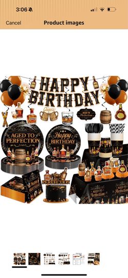 Aged to Perfection Birthday Decorations for Men – 207PCS Whiskey Birthday Decorations Set with Plates, Napkins, Cups, 2 Tablecloths, Balloons, Banner 