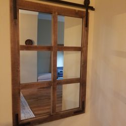 Mirror : 30x36 Barn Door Wood Window Wall Mounted Mirror (Patton Brand) 