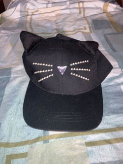 Black Rhinestone Cap With Cat Ears