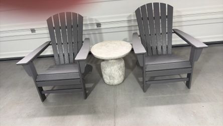 2 New Adirondack chairs fully assembled with matching table