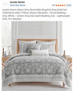 Levtex Home Adare Grey Reversible King/Cal King Quilt Set + 2 Pillow Shams