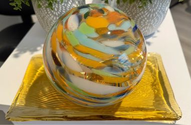 Multicolor Swirl Art Glass Paperweight Sphere