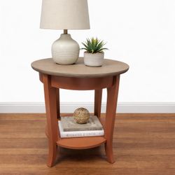 Refinished Accent Table – Natural Wood Top & Iron Clay Base