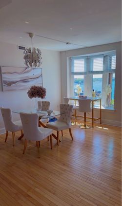 Glass Top Dining Table with 4 Chairs and Bartop Table