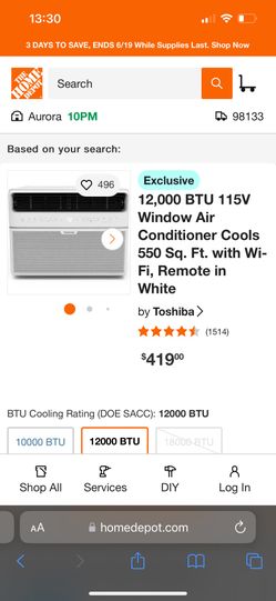 Toshiba 12,000 BTU A/C Unit.
