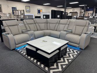 Gray Leather Power Reclining Sectional Sofa with LED 🚚WE DELIVER🚚