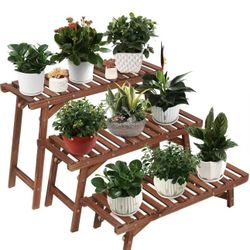 XJJ375 Freestanding 3 Tier Ladder Shelf Wood Plant Stand Indoor Outdoor Plant Display Rack Flower Pot Holder Planter Organizer