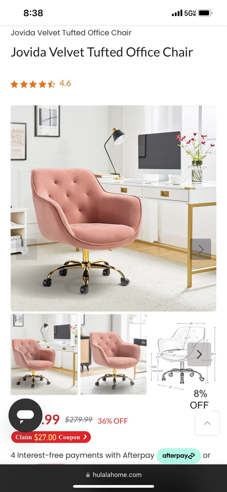 Jovida Velvet Tufted Office Chair