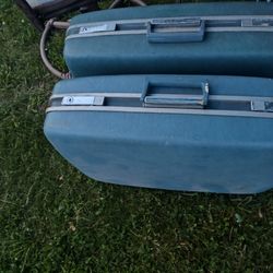 2 Royal Traveler Blue Suitcases, 70's Style, Sturdy, Heavy
