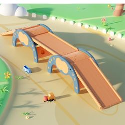 Children's Indoor Climbing Slideway Swing Playground 4-in-1 Function: Slide, Rock Climbing, Balance Board and Cradle Safe and Solid Montessori Toys Bl