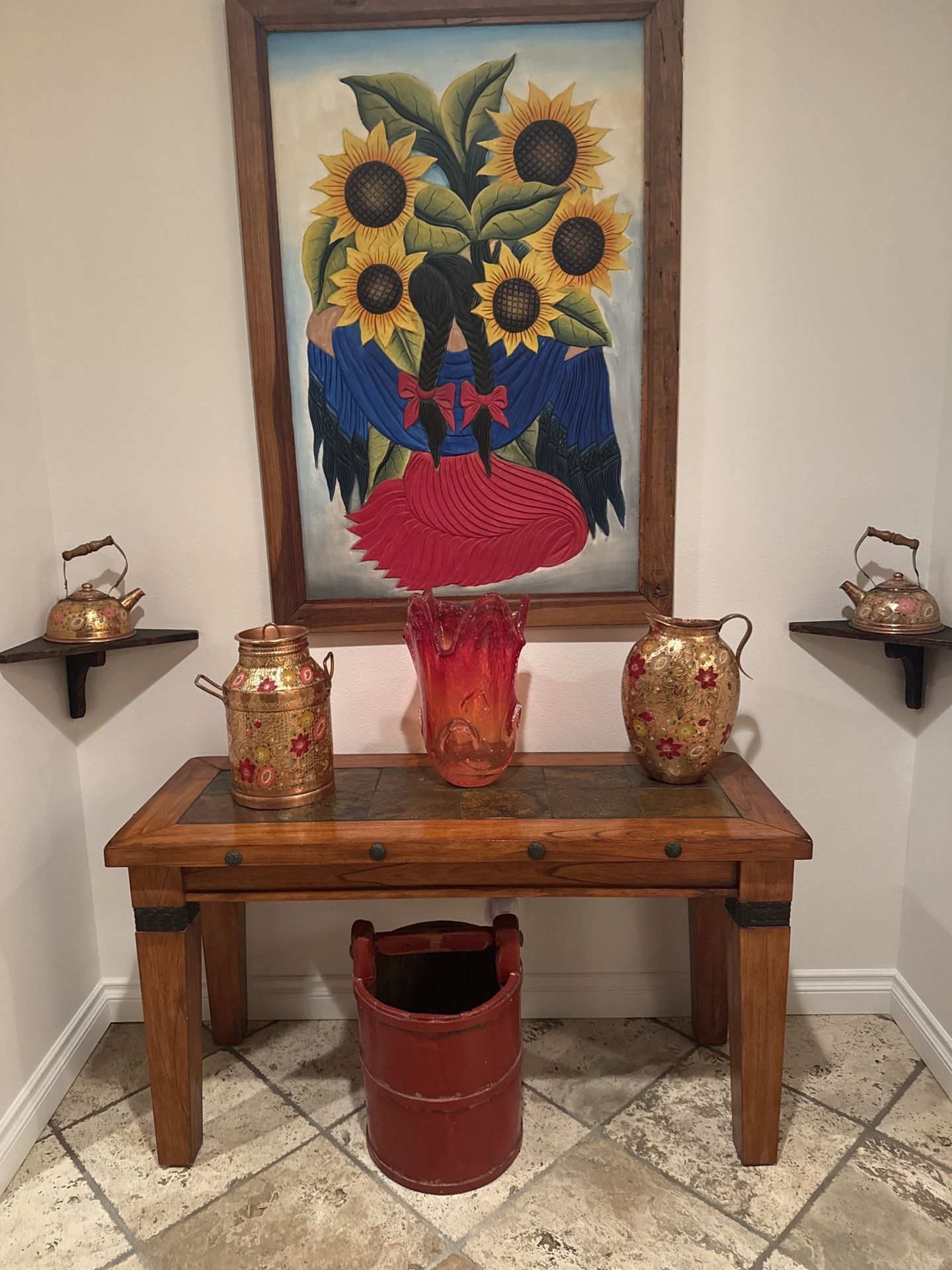 Handcrafted Mexican Rustic Console Table – Solid Wood & Tile Inlay
