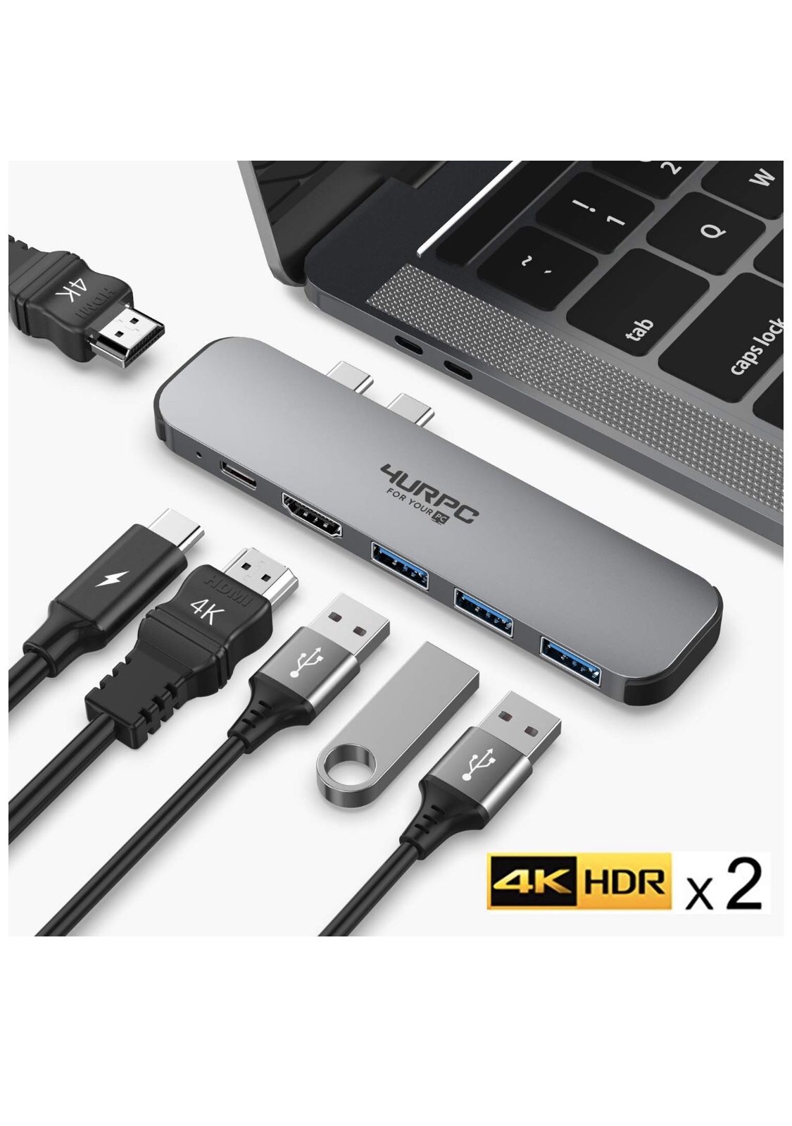 USB C Hub, 4K Dual Monitor Adapter USB Type C Docking Station Compatible for MacBook Pro 2019/2018/2017/2016, MacBook Air 2018/2019 with 2 4K HDMI, 3