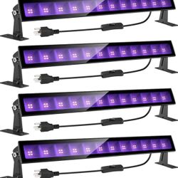 Onforu 4 Pack 24W LED Black Light Bar with Plug and Switch, 5ft Power Cord, IP66 Blacklight for Glow Party, Stage Lighting, Body Paint, Fluorescent Po