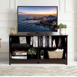  TV Stand for TVs up to 55 Inch, Farmhouse TV Console Table with 4 Open Storage Shelves, Entertainment Center Television Stand for Living Room, Bedroo