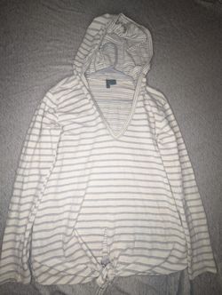 Anthropologie Left Of Center Y2K Style Stripe Hoodie Pullover S Gray Tie Knot