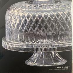 Crystal Cake Plate, Dome Punch Bowl, Chip & Dip, 3 In 1 Set