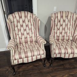 Pink and Cream Wingback Chairs Pair