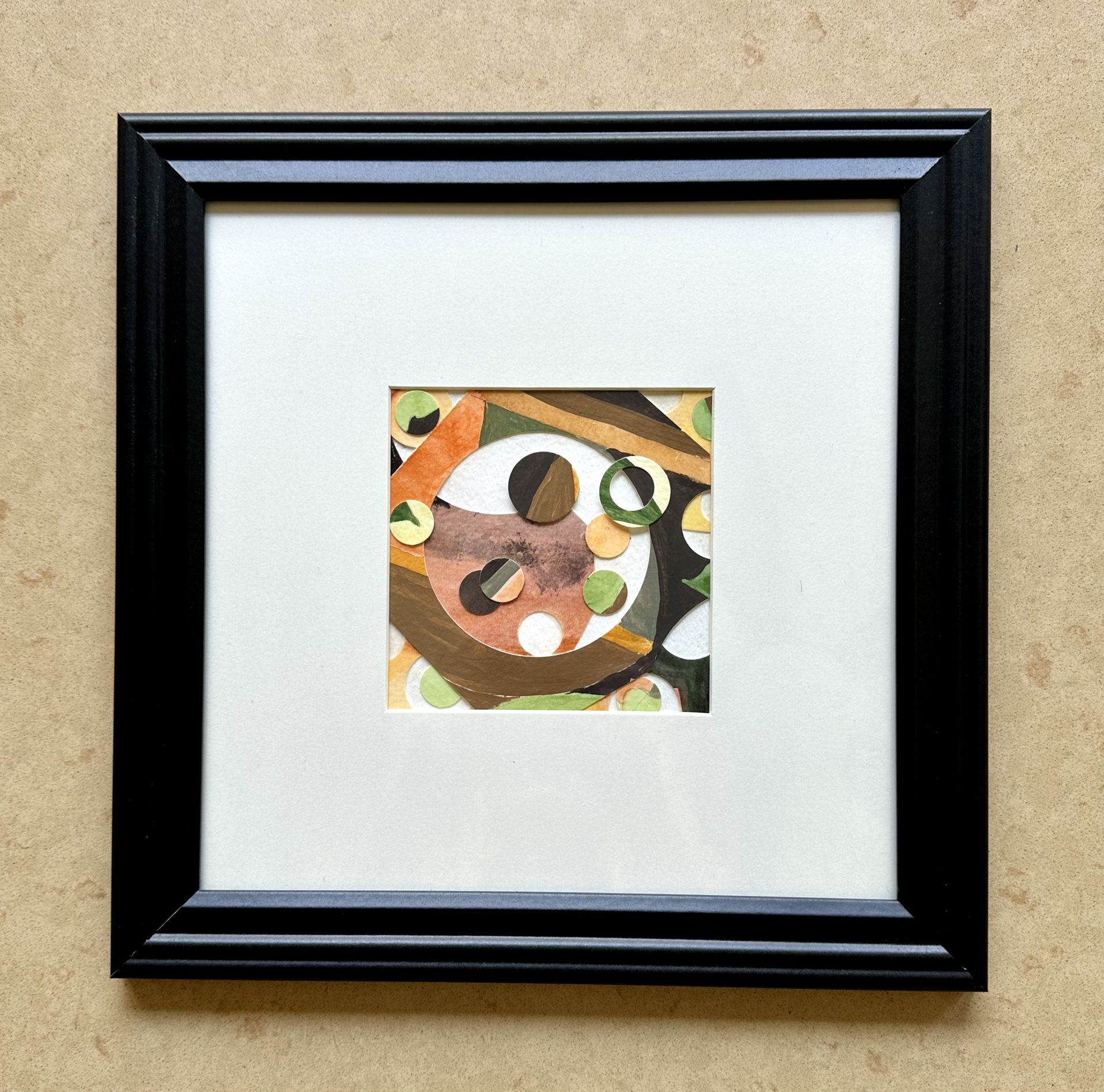 🍑 Fun and funky, hand painted, matted, and framed collage - black frame