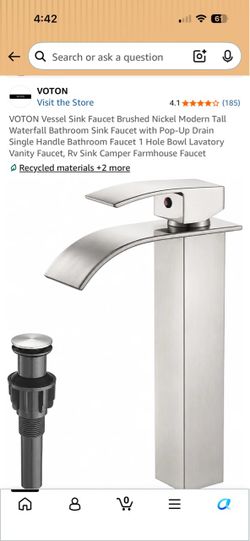 Vessel Sink Faucet Brushed Nickel Modern Tall Waterfall Bathroom
