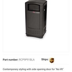 RUBBERMAID 9P91 PLAZA JR. CONTAINER WITH ASHTRAY TOP 35 GALLON - BLACK

