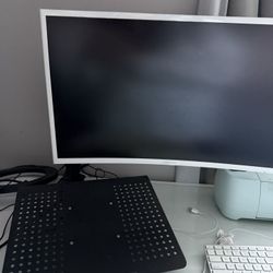 Samsung Curved Monitor + Adjustable Laptop Stand 