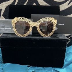 Authentic Dolce and Gabbana Gold Floral Sunglasses 