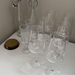 Glassware Set (Wine Glasses + Bottles + Coasters)